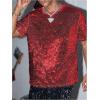 imageOYOANGLE Mens Sparkly Sequin Shirt Crew Neck Short Sleeve Shiny Tee Tops Nightclub Glitter T ShirtsRed