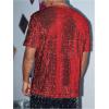 imageOYOANGLE Mens Sparkly Sequin Shirt Crew Neck Short Sleeve Shiny Tee Tops Nightclub Glitter T ShirtsRed