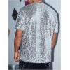 imageOYOANGLE Mens Sparkly Sequin Shirt Crew Neck Short Sleeve Shiny Tee Tops Nightclub Glitter T ShirtsSilver