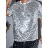 imageOYOANGLE Mens Sparkly Sequin Shirt Crew Neck Short Sleeve Shiny Tee Tops Nightclub Glitter T ShirtsSilver