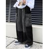 imageOYOANGLE Mens Streetwear Colorblock Drawstring Waist Wide Leg Baggy Corduroy Cargo PantsBlack Grey