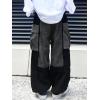 imageOYOANGLE Mens Streetwear Colorblock Drawstring Waist Wide Leg Baggy Corduroy Cargo PantsBlack Grey