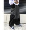 imageOYOANGLE Mens Streetwear Colorblock Drawstring Waist Wide Leg Baggy Corduroy Cargo PantsBlack Grey