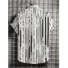 imageOYOANGLE Mens Striped Button Down Shirts Collar Neck Short Sleeve Casual Beach Vacation TopsBlack and White
