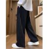imageOYOANGLE Mens Textured Elastic Drawstring Waist Straight Leg Pants Casual Track Pants SweatpantsBlack