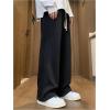 imageOYOANGLE Mens Textured Elastic Drawstring Waist Straight Leg Pants Casual Track Pants SweatpantsBlack