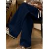 imageOYOANGLE Mens Textured Elastic Drawstring Waist Straight Leg Pants Casual Track Pants SweatpantsDeep Blue