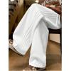 imageOYOANGLE Mens Textured Elastic Drawstring Waist Straight Leg Pants Casual Track Pants SweatpantsWhite