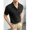 imageOYOANGLE Mens V Neck Short Sleeve Shirts Ribbed Knit Collar Casual TopsBlack