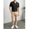 imageOYOANGLE Mens V Neck Short Sleeve Shirts Ribbed Knit Collar Casual TopsBlack