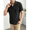 imageOYOANGLE Mens V Neck Short Sleeve Shirts Ribbed Knit Collar Casual TopsBlack