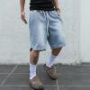 imageOYOANGLE Mens Vintage Denim Shorts Baggy Jean Shorts Elastic Drawstring Waist Baggy Jorts StreetwearBlack