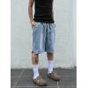 imageOYOANGLE Mens Vintage Denim Shorts Baggy Jean Shorts Elastic Drawstring Waist Baggy Jorts StreetwearBlack
