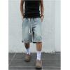 imageOYOANGLE Mens Vintage Denim Shorts Baggy Jean Shorts Elastic Drawstring Waist Baggy Jorts StreetwearBlue