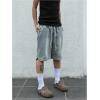 imageOYOANGLE Mens Vintage Denim Shorts Baggy Jean Shorts Elastic Drawstring Waist Baggy Jorts StreetwearBlue