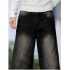 imageOYOANGLE Mens Wide Leg Denim Pants Casual Hip Hop Solid Loose Fit Jean Pants Streetwear Skateboard PantsBlack