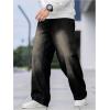 imageOYOANGLE Mens Wide Leg Denim Pants Casual Hip Hop Solid Loose Fit Jean Pants Streetwear Skateboard PantsBlack
