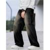 imageOYOANGLE Mens Wide Leg Denim Pants Casual Hip Hop Solid Loose Fit Jean Pants Streetwear Skateboard PantsBlack