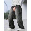 imageOYOANGLE Mens Wide Leg Denim Pants Casual Hip Hop Solid Loose Fit Jean Pants Streetwear Skateboard PantsGrey