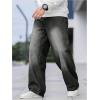 imageOYOANGLE Mens Wide Leg Denim Pants Casual Hip Hop Solid Loose Fit Jean Pants Streetwear Skateboard PantsGrey