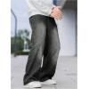 imageOYOANGLE Mens Wide Leg Denim Pants Casual Hip Hop Solid Loose Fit Jean Pants Streetwear Skateboard PantsGrey