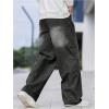 imageOYOANGLE Mens Wide Leg Denim Pants Casual Hip Hop Solid Loose Fit Jean Pants Streetwear Skateboard PantsGrey