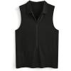 imageOYOANGLE Mens Zip Up Sleeveless Shirts Collared Neck Ribbed Knit Slim Fit Solid Casual Tank Tops StreetwearBlack