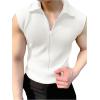 imageOYOANGLE Mens Zip Up Sleeveless Shirts Collared Neck Ribbed Knit Slim Fit Solid Casual Tank Tops StreetwearWhite