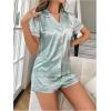 imageOYOANGLE Womens 2 Piece Button Down Pajama Set Heart Print Contrast Binding Short Sleeve Shirt and Shorts Lounge SetsGreen