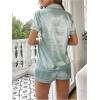 imageOYOANGLE Womens 2 Piece Button Down Pajama Set Heart Print Contrast Binding Short Sleeve Shirt and Shorts Lounge SetsGreen