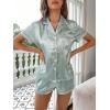 imageOYOANGLE Womens 2 Piece Button Down Pajama Set Heart Print Contrast Binding Short Sleeve Shirt and Shorts Lounge SetsGreen