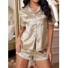 imageOYOANGLE Womens 2 Piece Leopard Satin Pajama Set Button Down Shirt and Shorts Pjs SleepwearGold