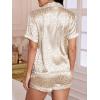 imageOYOANGLE Womens 2 Piece Leopard Satin Pajama Set Button Down Shirt and Shorts Pjs SleepwearGold