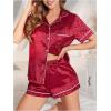 imageOYOANGLE Womens 2 Piece Leopard Satin Pajama Set Button Down Shirt and Shorts Pjs SleepwearRed