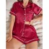 imageOYOANGLE Womens 2 Piece Leopard Satin Pajama Set Button Down Shirt and Shorts Pjs SleepwearRed