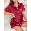 imageOYOANGLE Womens 2 Piece Leopard Satin Pajama Set Button Down Shirt and Shorts Pjs SleepwearRed