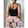 imageOYOANGLE Womens 2 Piece Lingerie Babydoll Floral Appliques Sheer Mesh Bra and Low Rise Thong SetBlack