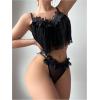 imageOYOANGLE Womens 2 Piece Lingerie Babydoll Floral Appliques Sheer Mesh Bra and Low Rise Thong SetBlack