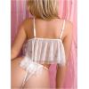 imageOYOANGLE Womens 2 Piece Lingerie Babydoll Floral Appliques Sheer Mesh Bra and Low Rise Thong SetWhite