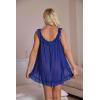 imageOYOANGLE Womens 2 Piece Mesh Sheer Floral Lace Babydoll Slip Dress Nightgowns and Thong Lingerie SetBlue