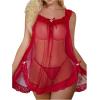 imageOYOANGLE Womens 2 Piece Mesh Sheer Floral Lace Babydoll Slip Dress Nightgowns and Thong Lingerie SetBurgundy