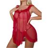 imageOYOANGLE Womens 2 Piece Mesh Sheer Floral Lace Babydoll Slip Dress Nightgowns and Thong Lingerie SetBurgundy