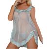 imageOYOANGLE Womens 2 Piece Mesh Sheer Floral Lace Babydoll Slip Dress Nightgowns and Thong Lingerie SetGreen