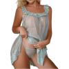 imageOYOANGLE Womens 2 Piece Mesh Sheer Floral Lace Babydoll Slip Dress Nightgowns and Thong Lingerie SetGreen
