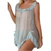 imageOYOANGLE Womens 2 Piece Mesh Sheer Floral Lace Babydoll Slip Dress Nightgowns and Thong Lingerie SetGreen