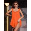 imageOYOANGLE Womens 2 Piece Mesh Sheer Floral Lace Babydoll Slip Dress Nightgowns and Thong Lingerie SetOrange