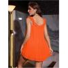 imageOYOANGLE Womens 2 Piece Mesh Sheer Floral Lace Babydoll Slip Dress Nightgowns and Thong Lingerie SetOrange