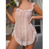 imageOYOANGLE Womens 2 Piece Mesh Sheer Floral Lace Babydoll Slip Dress Nightgowns and Thong Lingerie SetPink