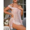 imageOYOANGLE Womens 2 Piece Mesh Sheer Floral Lace Babydoll Slip Dress Nightgowns and Thong Lingerie SetPink