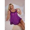 imageOYOANGLE Womens 2 Piece Mesh Sheer Floral Lace Babydoll Slip Dress Nightgowns and Thong Lingerie SetPurple